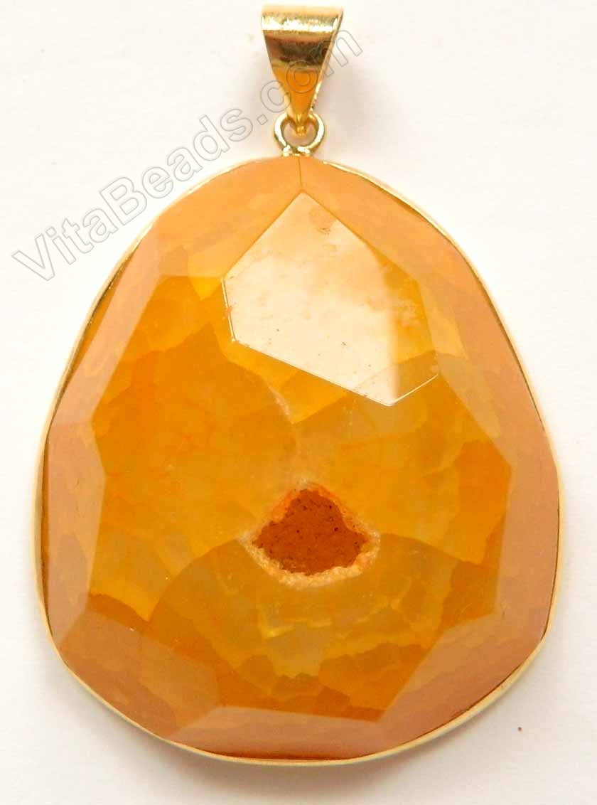 Faceted Irregular Pendant - Orange Fire Agate w/ Quartz - 03