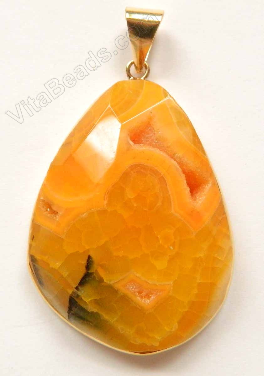 Faceted Irregular Pendant - Orange Fire Agate w/ Quartz - 05