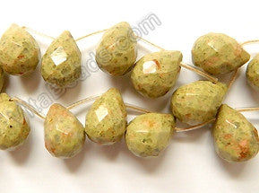 New Chinese Unakite Green - 13x18mm Faceted Teardrop 16"
