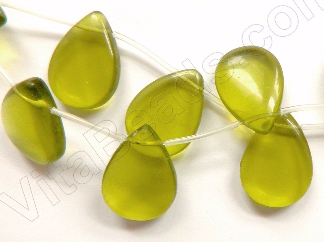 Smooth Flat Briolette  -  Peridot Crystal  16"