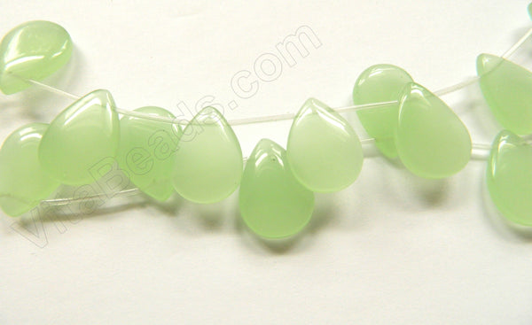 Smooth Flat Briolette  -  Light Green  Chalcedony  16"