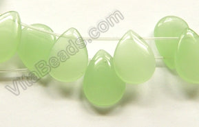 Smooth Flat Briolette  -  Light Green  Chalcedony  16"