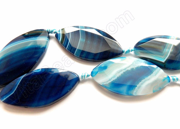 Dark Blue Sardonix Agate AA -  Faceted Marquise Ovals  16"