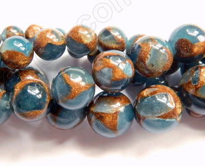 Light Montana Blue Prase Pyrite AA  -  Big Smooth Round Beads 16"