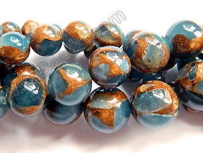 Light Montana Blue Prase Pyrite AA  -  Big Smooth Round Beads 16"