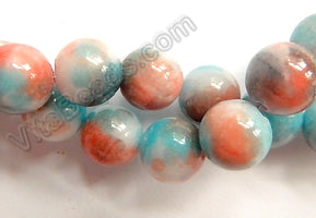 Blue Brown Candy Jade -  Smooth Round Beads  16"