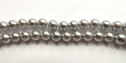Silvery Satin Shell Pearl  -  Smooth Round Beads 15"