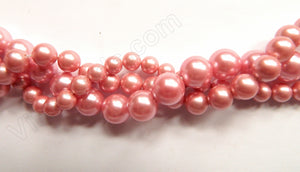 Rosy Satin Shell Pearl  -  Smooth Round Beads 16"