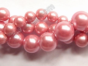 Rosy Satin Shell Pearl  -  Smooth Round Beads 16"