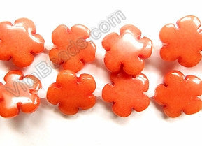 Red Aventurine Jade  -  Carved 5 Petal Flower Strand  16"    20 mm
