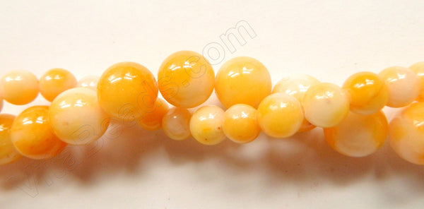 Dark Yellow White Candy Jade  -  Smooth Round Beads  16"