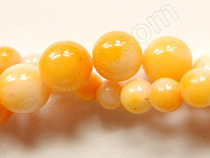 Dark Yellow White Candy Jade  -  Smooth Round Beads  16"