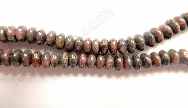 Dark Flower Rhodonite  -  Smooth Rondel  16"    8 mm