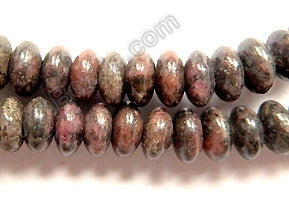 Dark Flower Rhodonite  -  Smooth Rondel  16"    8 mm