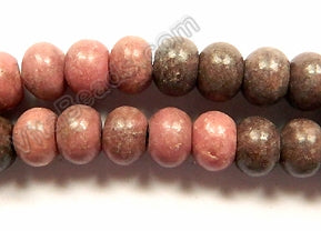 Mixed Rhodonite  -  Smooth Rondel  16"    10 x 7 mm