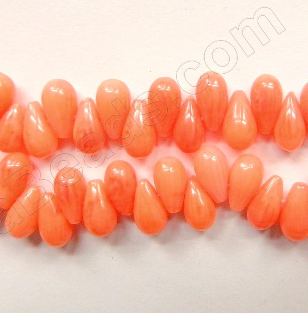 Orange Peach Coral -  Side Drilled Smooth Teardrops  16"