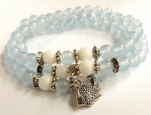 Smooth Round Beads Bracelet - Light Aquamarine w/ White Length:  22"