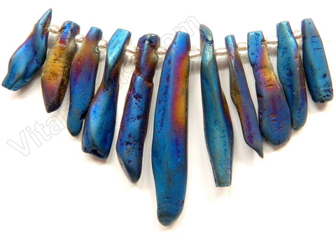 Mystic Matte Blue Peacock Crystal Quartz Jumbo 11-Piece Tooth Set Pendant