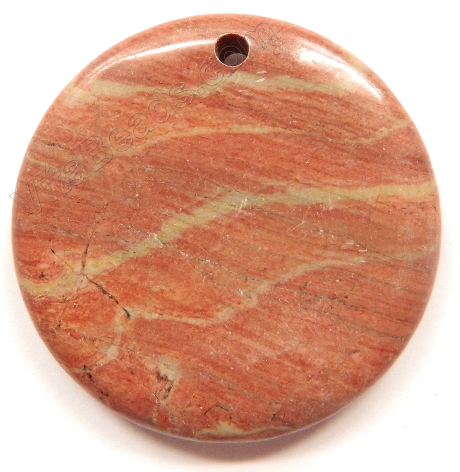 Smooth Round Pendant - Silver Leaf Jasper - Dark