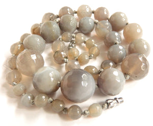 Grey Agate    Graduated Faceted Round Necklace 22"