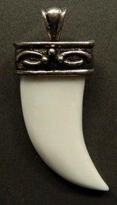 White Jade Horn Pendant w/ Silver Bail