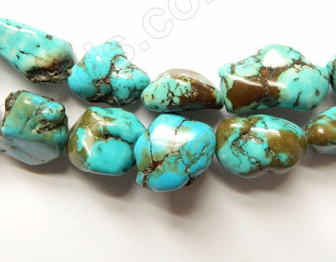 Natural Blue Chinese Turquoise w/ Brown  -  Free Form Nuggets   16"