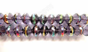 Dark Amethyst Crystal w/ Peacock Line  -  Faceted Rondels  6"   12 x 8 mm
