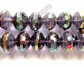 Dark Amethyst Crystal w/ Peacock Line  -  Faceted Rondels  6"   12 x 8 mm