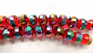 Red Win. Crystal w/ Peacock Line  -  Faceted Rondels  6"   12 x 8 mm