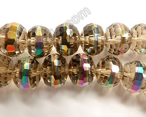 Smoky Crystal w/ Peacock Line  -  Faceted Rondels  6"   12 x 8 mm