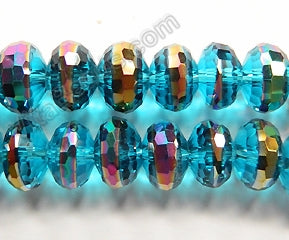 London Blue Crystal w/ Peacock Line  -  Faceted Rondels  6"   12 x 8 mm