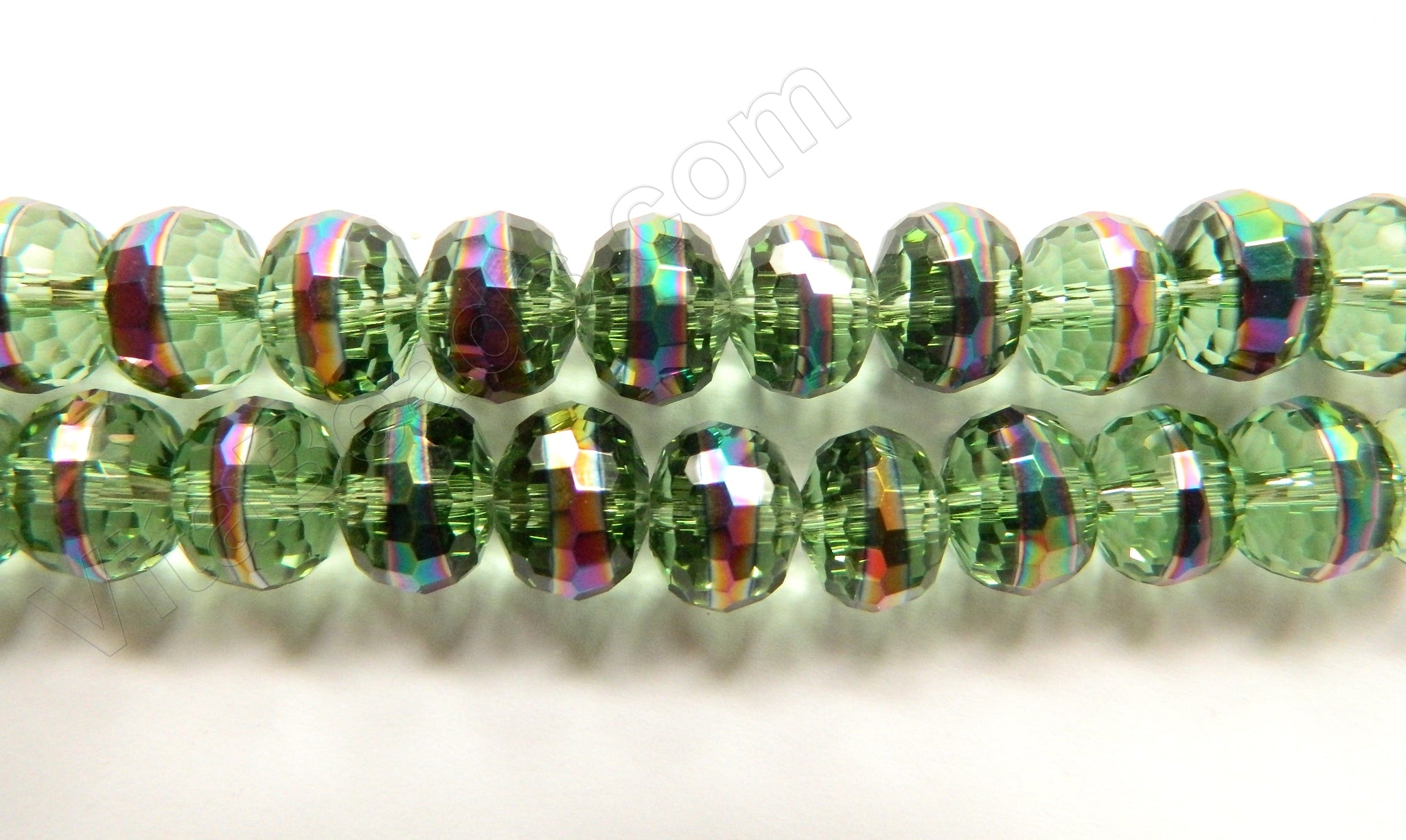 Light Green Crystal w/ Peacock Line  -  Faceted Rondels  6"   12 x 8 mm