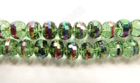 Light Green Crystal w/ Peacock Line  -  Faceted Rondels  6"   12 x 8 mm