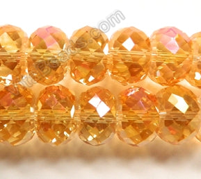 Yellow Peach AB Crystal  -  Big Faceted Drum 8"   16 x 10 mm