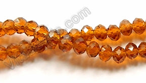 Dark Amber Crystal Qtz  -  Small Faceted Rondel   12.5"     4 x 3 mm