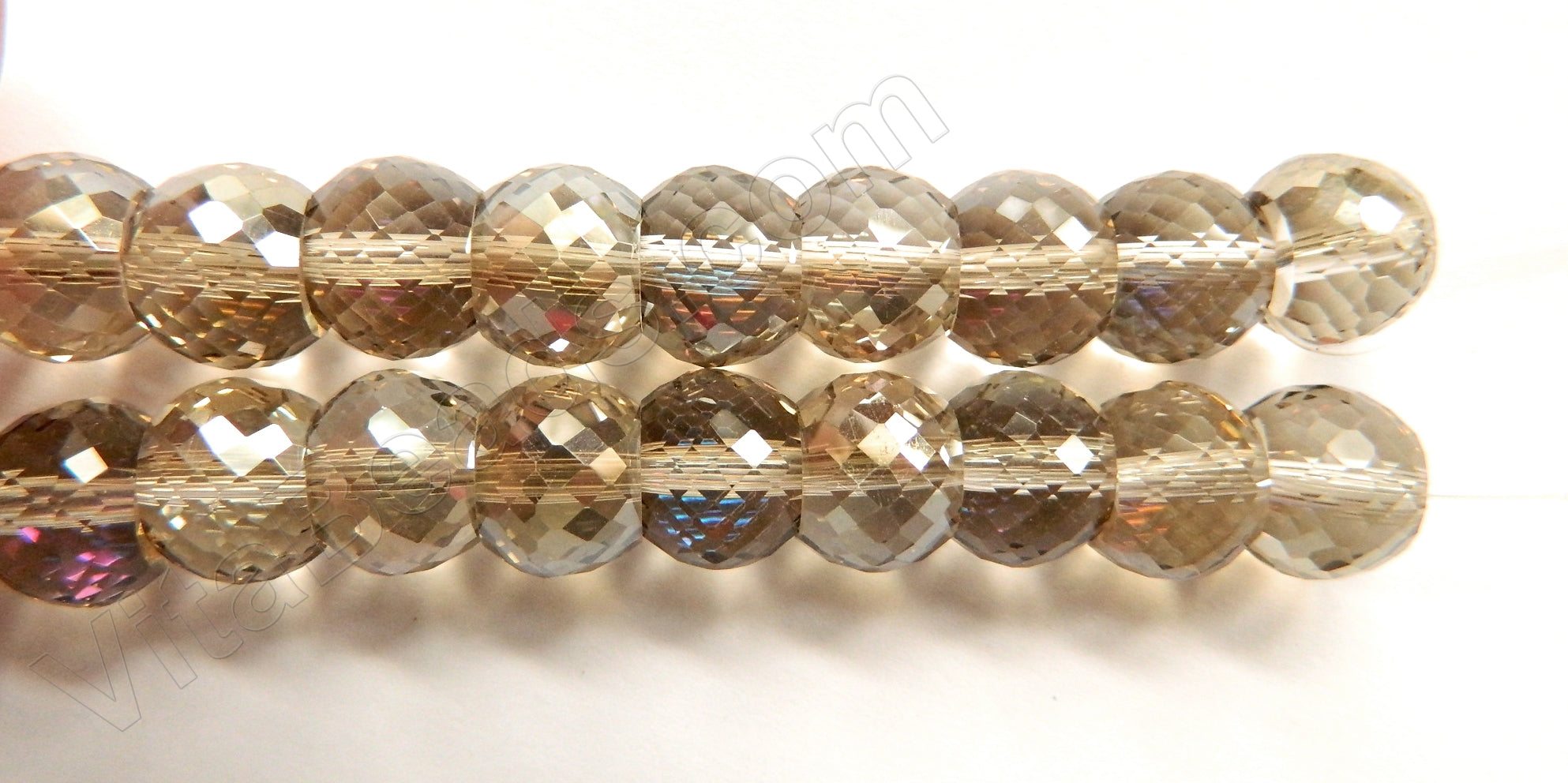 Smoky AB Crystal  -  Faceted Drum 7"   11 x 9 mm