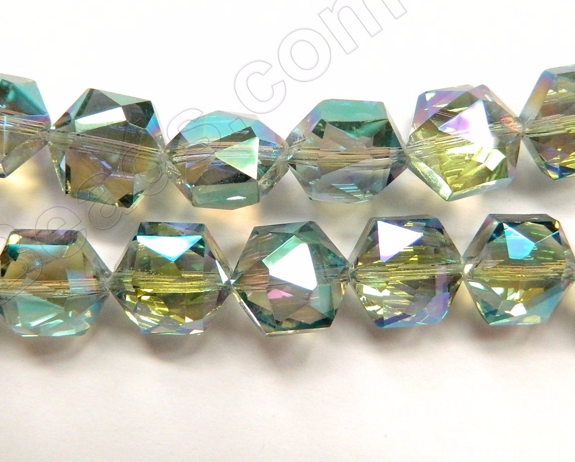 Green Peacock Crystal  -  Faceted Hexagon  8"