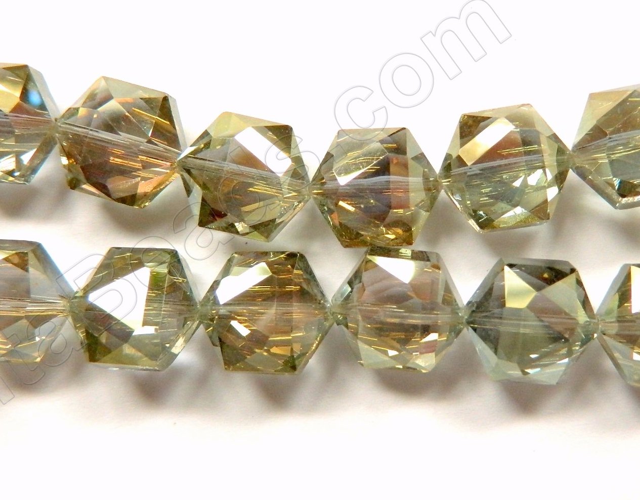 Olive Peacock Crystal  -  Faceted Hexagon  8"