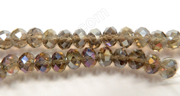 Smoky Crystal Quartz AB Coated   -  Big Faceted Rondel  16"     10 x 8 mm