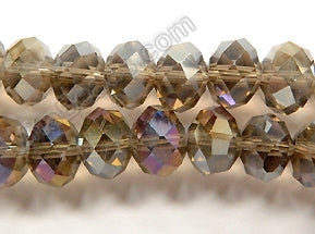 Smoky Crystal Quartz AB Coated   -  Big Faceted Rondel  16"     10 x 8 mm