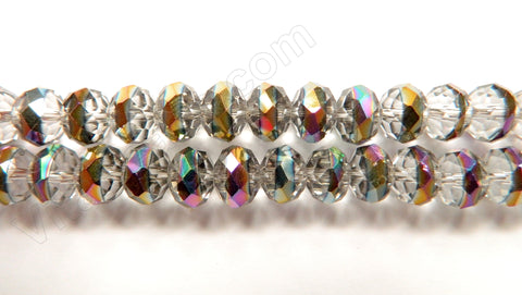 Light Grey Crystal w/ Peacock Line  -  Faceted Rondels  12"   10 x 8 mm