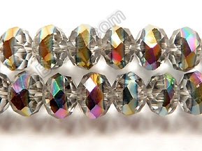 Light Grey Crystal w/ Peacock Line  -  Faceted Rondels  12"   10 x 8 mm