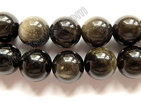 Golden Obsidian AA   -  Big Smooth Round Beads  16"