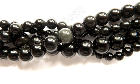 Black Obsidian A   -  Smooth Round Beads  16"