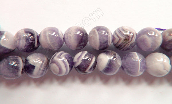 Sage Amethyst w/ White  -  Smooth Round Beads  15"