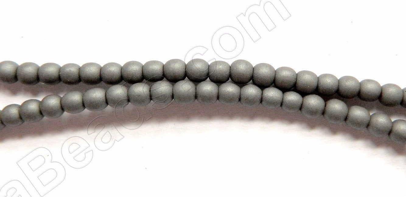 Matte Hematite  -  Small Smooth Round Beads  16"
