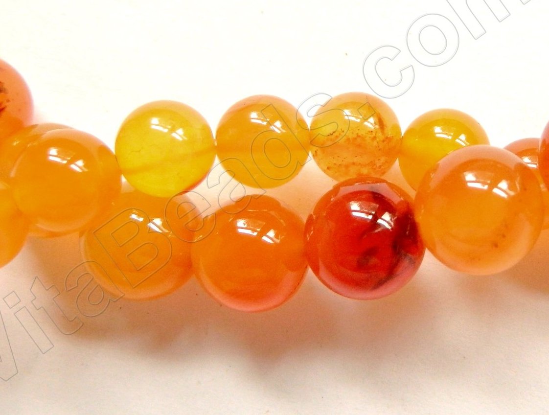 Orange Sunset Agate -  Smooth Round Beads  16"       8 mm