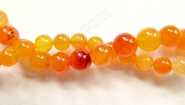 Orange Sunset Agate -  Smooth Round Beads  16"       8 mm