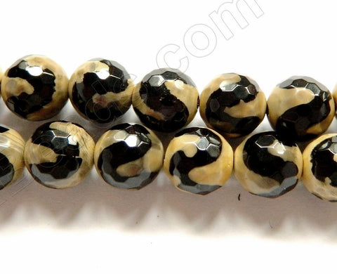 DZi Agate Yellow Black  -  S Line  -  Faceted Round  16"