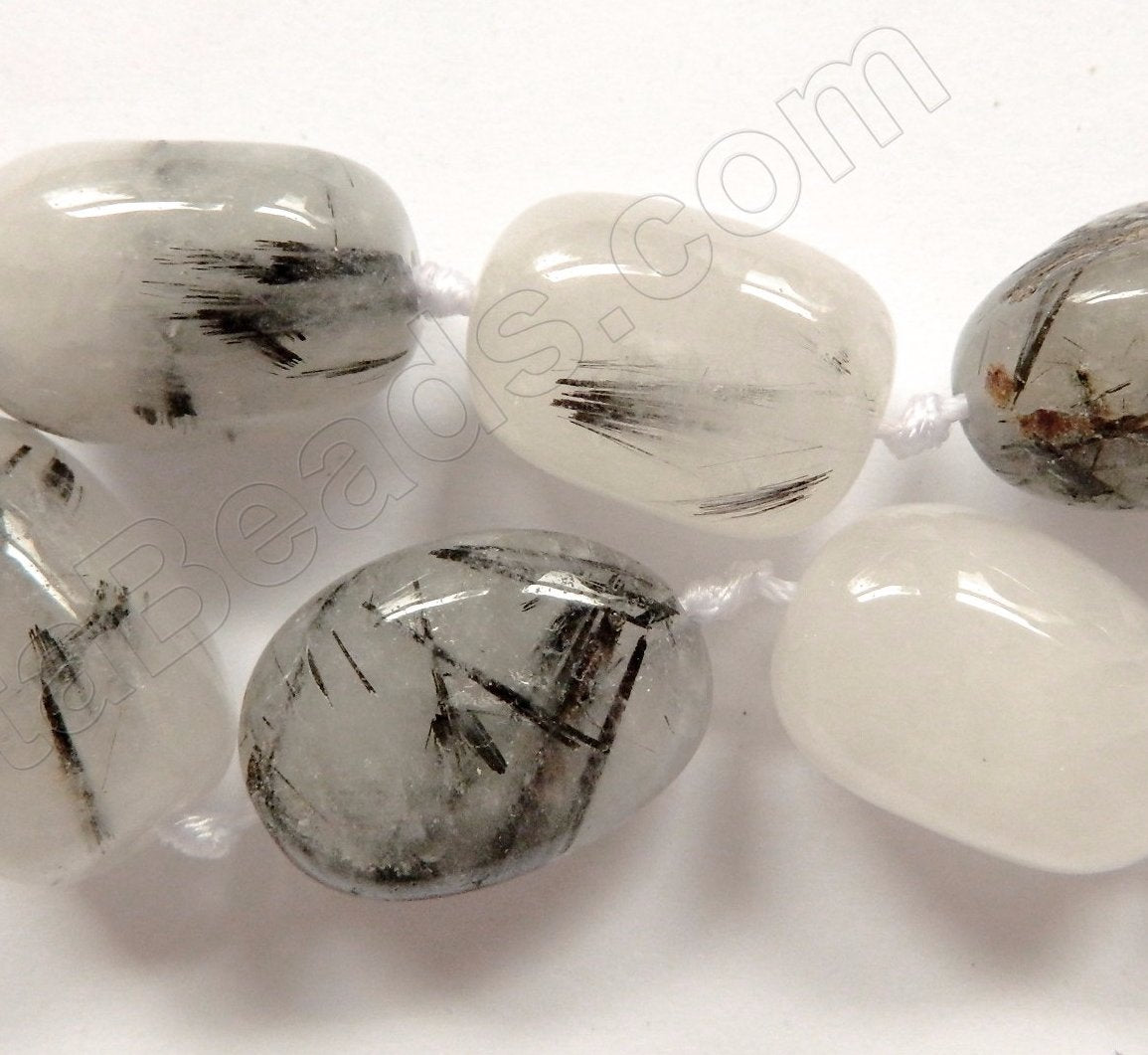 Black Rutilated Quartz Natural  -  Graduated Smooth Tumble  16"